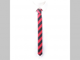 kravata v štýle " Green Day " červenočierna pruhovaná tenšia s rozmermy 70x3,8cm materiál 100%polyester